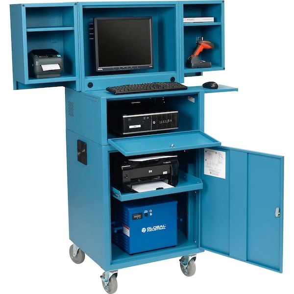 Global Industrial Mobile Powered Fold-Out Computer Cabinet, 40AH Battery, Blue, Unassembled 695429PBL40 - main